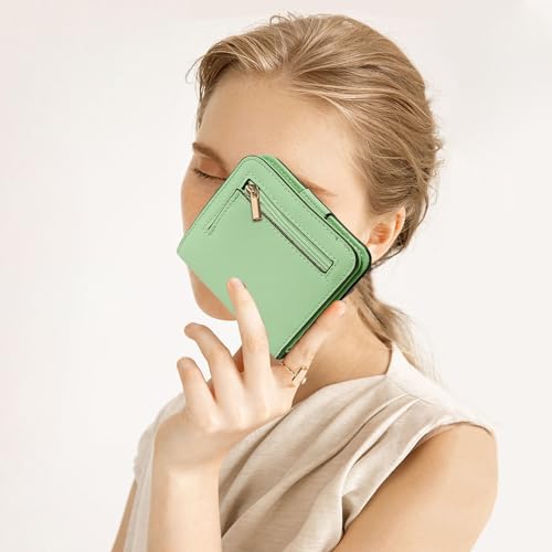 TANTOMI Geldbeutel Damen Klein, Portemonnaie Damen Klein aus Kunstleder mit Mehreren Kartenfächern, Mini Wallet für Kreditkarten, Geldscheine, Münzen(Hellmint).