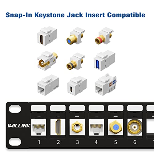 image for Iwillink Blank 24-Port Keystone Patch Panel, 1U 19'' Rackmount/Wallmou