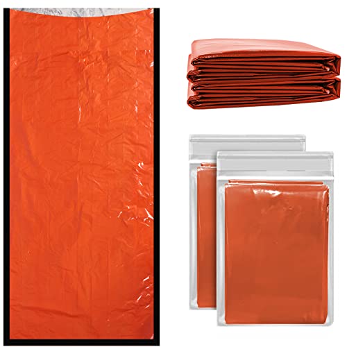 Anyoo Lightweight Emergency Sleeping Bag Sack(2 Pack) for Outdoor Camping Hiking Essentials, Keep Your Body Warm & Dry, Orange, One Size