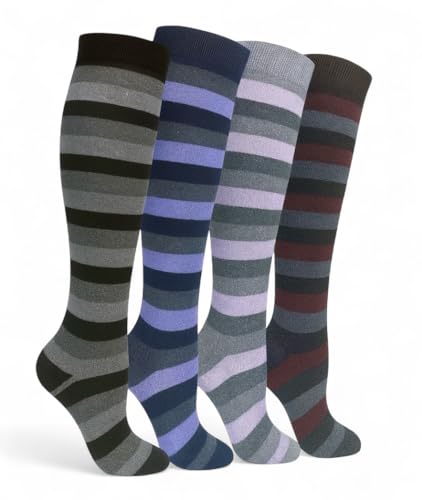 Calze Lunghe Donna Caldo Cotone, Termiche, Fantasia Colorata, Righe,Morbide e Traspiranti, Perfette per Inverno, Uso Quotidiano Confortevoli e Resistenti 4 Paia (35-40, Set Vibrazioni)