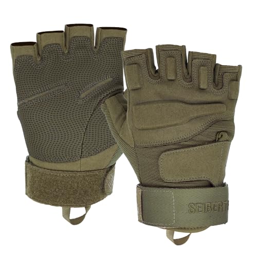 Seibertron S.O.L.A.G Youth Women Men Unisex XXS to XXL Fingerless/Half Finger Sports Outdoor Tactical Gloves Army Green S