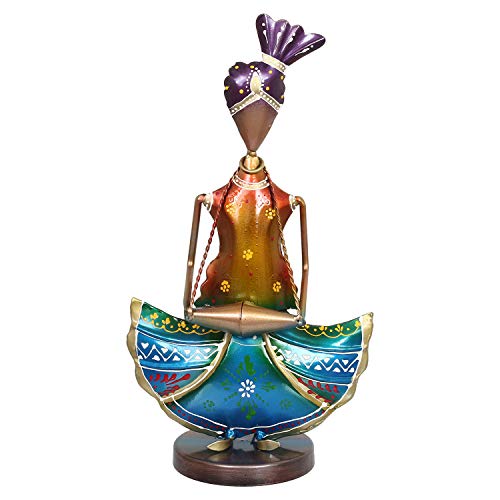 Image of eCraftIndia Tribal Lady Playing Musical Instrument Dholak Decorative Showpiece