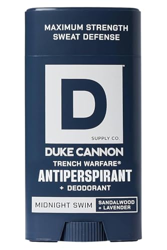 Duke Cannon Midnight Swim Antiperspirant Deodorant for Men Trench Warfare Sandalwood + Lavender Scent Aluminum-Based Sweat Protection 3 oz Long-Lasting & Skin-Soothing