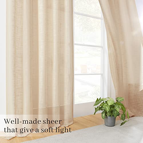 Topfinel Patio Door Sheer Curtains 96 Inches Long For Living Room, Rod Pocket & Back Tab Linen Textured Airy Farmhouse Window Treatments And Drapes For Kitchen & Room Beige, 54X96, 2 Panel #TOP3