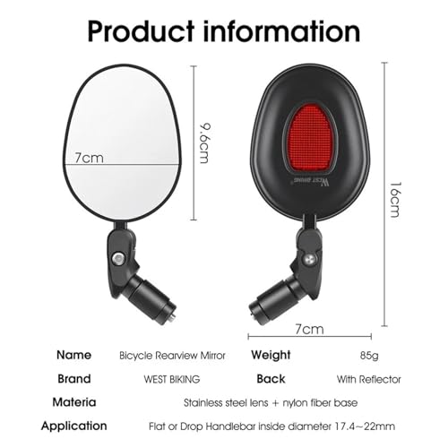Espejo retrovisor de bicicleta de carretera ajustable con visión 360 de gran angular 7