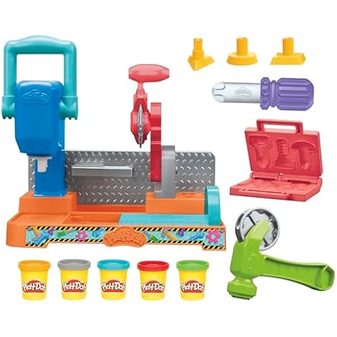 Play-Doh Stamp & Saw Tool Bench Playset, Construction Toys for Boys & Girls 3 Years & Up, Kids Arts & Crafts Cover
