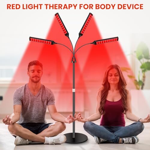 Image of Viconor Red Light Therapy Lamp,4 Head Infrared Light Therapy for Body Device with Adjustable Stand-660nm Red Light＆850nm Near Infrared Light Therapy Device for Face,Body,Pain,Skin at Home