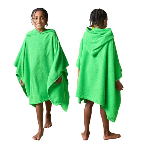 Brentfords Childrens Beach Towels Poncho, Oversized Beach Towel Kids Poncho Towel for Swimming Beach Pool Travel Kids Changing Robe Hooded Towel Lightweight Privacy, Neon Green