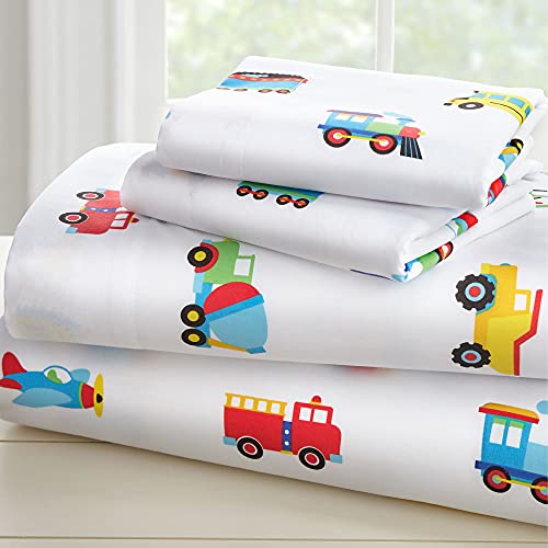 Wildkin Kids 5 Pc Twin Bed In A Bag For Boys And Girls, Microfiber Bedding Set Includes Comforter, Flat Sheet, Fitted Sheet,One Pillow Case And One Sham,Bpa-Free,Olive Kids (Trains, Planes And Trucks) #TOP4