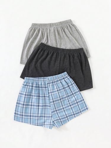 Image of WDIRARA Women's 3 Pack Plaid Letter Graphic Pajama Shorts Lounge Shorts | Elastic Waist ,Comfortable,Home Living,Sleepwear