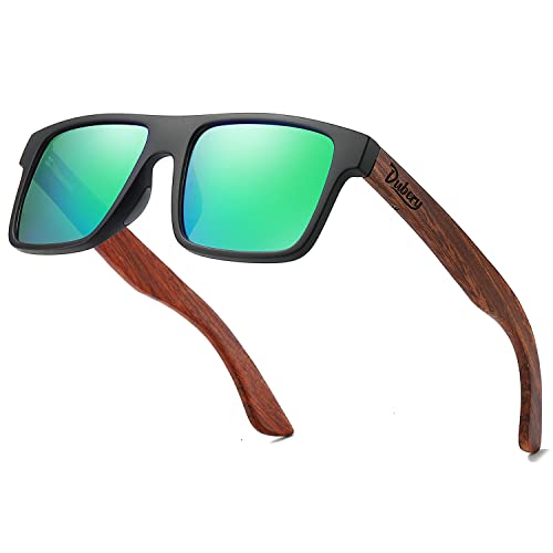 DUBERY Wood Frame Square Polarized Sunglasses Women UV400