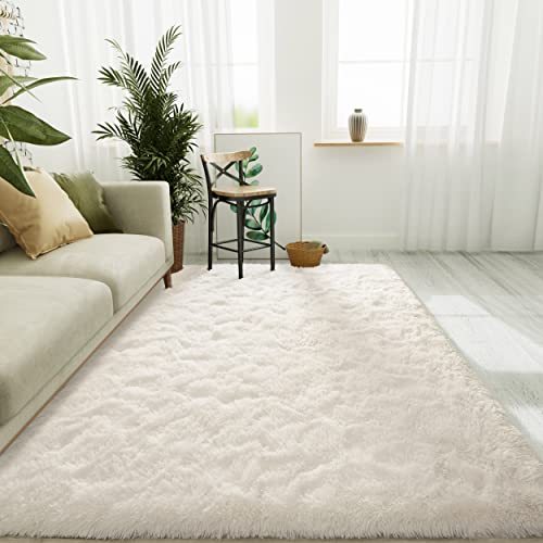 LOCHAS Fluffy Soft Cream Area Rug for Bedroom 4x6 Feet,...