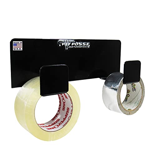 Pit Posse 546BK Duct Tape Holder Double Bracket Universal - Made in USA - for Garage Enclosed Trailer Shop Storage Organizer Motorcycle Automotive Race Aluminum Accessories -Holds 2 Rolls (Black)