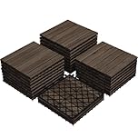 Yaheetech 1 Pack Waterproof Acacia Wood Interlocking Decking Tiles Flooring Tiles 31×31cm for Outdoor & Indoor, Patio, Balcony, Garden, Total 27pcs, Black