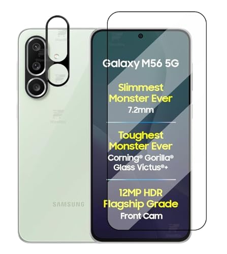 WonRia [1+1 Tempered Glass Compatible with Samsung M56 5G with 3D Camera Glass Protector 9H Hardness Screen Guard Protector - (Pack of 2)