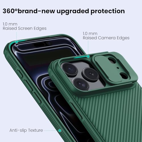 Image of Nillkin for iPhone 17 Pro Case with Slide Camera Cover, Thin Slim Fit, Shockproof Protective, Protector Privacy, Phone Case iPhone 17 Pro Camera Lens Protector 6.3 inch, Green