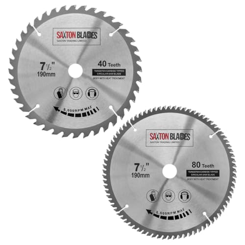 Image of Saxton TCT190MXA20B TCT Circular Saw Blades 190mm x 40 & 80T x 20mm Bore (16mm ring) fits Bosch Makita etc (Pack of 2)