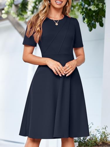 Image of YIOYOLA Fit and Flare Work Dresses for Women Business Casual Office Church Cocktail Party Aline Dress with Pockets