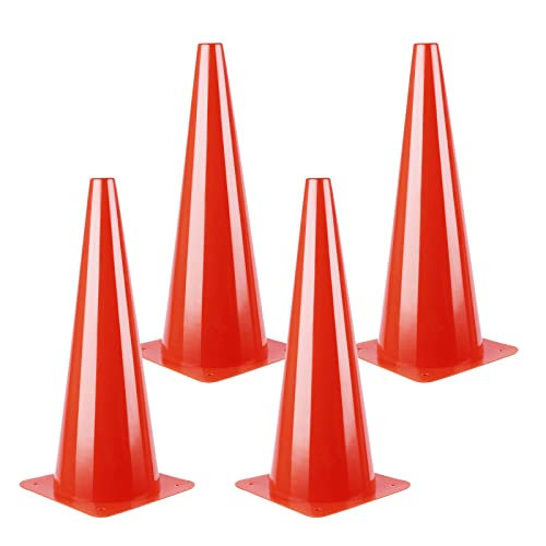 18 Inch Traffic Cones, Plastic Safety Parking Cones, Agility Field Marker Cones For Soccer Basketball Football Drills Training, Outdoor Sport Activity & Festive Events (4 Pack, Orange) #TOP8