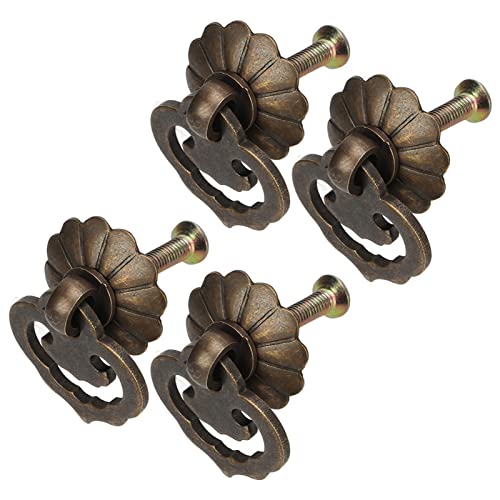 Hapivida 4Pcs Drawer Ring Pulls, Vintage Decorative Handles Antique Single Hole Knobs Bronze Cabinet Dressing Knob
