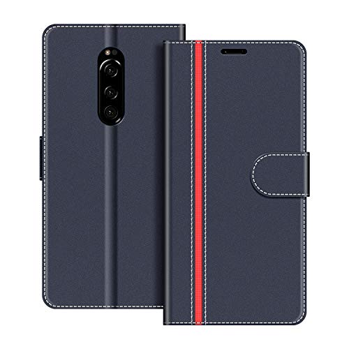 COODIO Coque en Cuir Sony Xperia 1, Étui Téléphone Sony Xperia 1, Housse Pochette Sony Xperia 1 Fonction Stand Etui Coque pour Sony Xperia 1, Bleu Foncé/Rouge