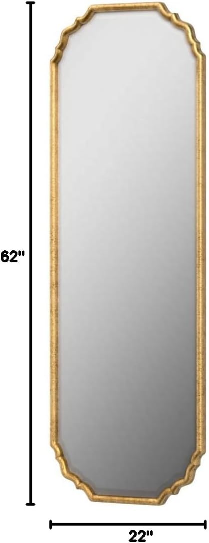 Spinner Moss + Fig Varna Antique Metallic Gold Leaf Mirror | Oval Wall Mirror Finished in Antiqued Metallic Gold Leaf (22” W x 62” H x 1” D Oval Mirror)
