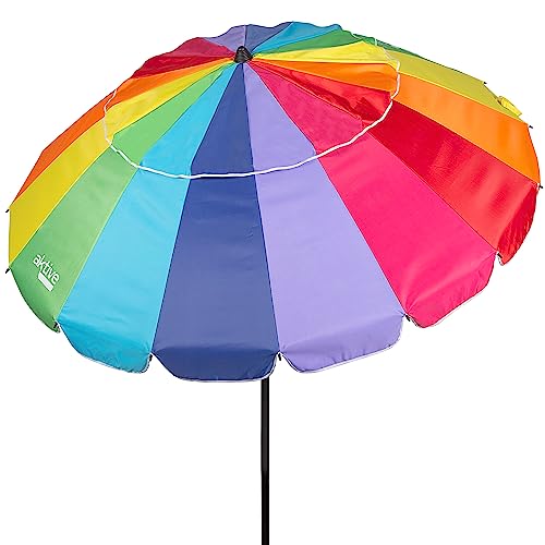 AKTIVE 62280, Sombrilla playa anti viento plegable e inclinable Multicolor Ø240 cm, Con protección UV 50, paravientos playa, sombrilla parasol grande, parasol playa arco iris, sombrillas para playa