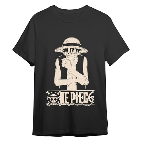 Comic Studio | One Piece Camiseta | Artículo Licenciado Oficial | Monkey D. Luffy Character Printed| Unisex | Negro | L