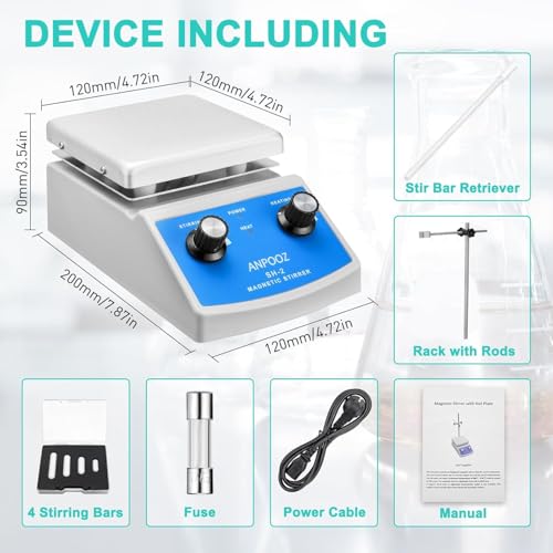 Magnetic Stirrer Hot Plate w/Stir Bar Retriever, 100-2000RPM Hot Plate Stirrer w/4 Stir Bars, Max.520℉ Magnetic Hotplate Stirrer, Max.2000mL Capacity Hot Plate with Magnetic Stirrer (No Temp Control)