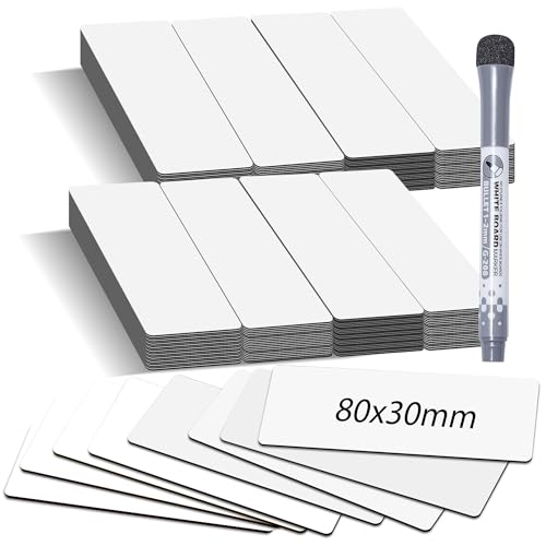 Lehrerbedarf BIROYAL 50Stk Magnetstreifen beschreibbar inkl. 1 Marker - 8X3cm Magnete zum Beschriften - Whiteboard Zubehör Beschreibbare Magnete für Whiteboard Kühlschrank Metallschrank