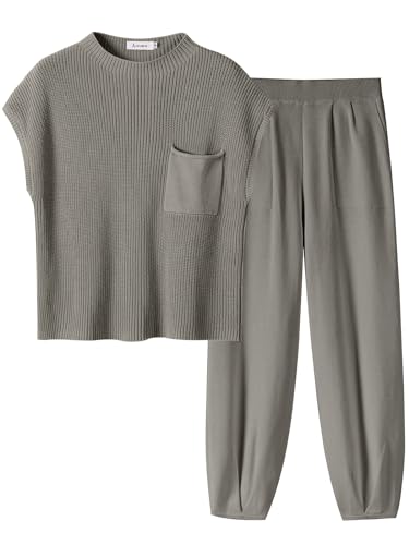 Image of ANRABESS Women's Two Piece Outfits Sweater Sets Knit Pullover Tops and High Waisted Pants Tracksuit Lounge Sets