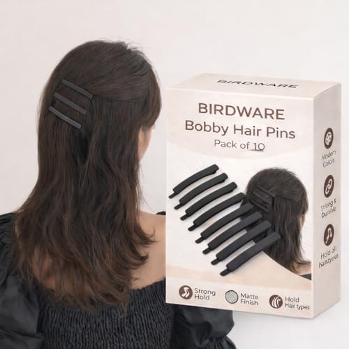 Image of BIRDWARE matte Hair Pin, Acrylic Hair Barrette, Thin Bobby Pin, Korean Hair Accessories Tictac Hair claw Clips Stylish hair Clip For Girls Women (Multicolor, Pack of 10 (Flate pin) (black)