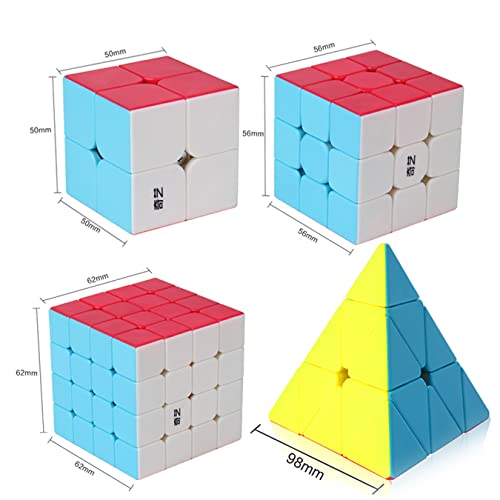 Roxenda SC-234P Speed Cube Set, Speed Cube Bundle Of 2X2 3X3 4X4 And Pyramid Cube Smoothly Stickerless Magic Cubes Collection thumb #1