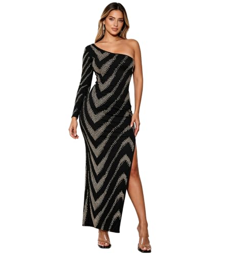 Image of PORRCEY Women's Sexy Rhinestone Mesh See Through Party Night Prom Dress