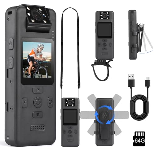 4K Body Camera with 180° Rotating Lens, 64GB