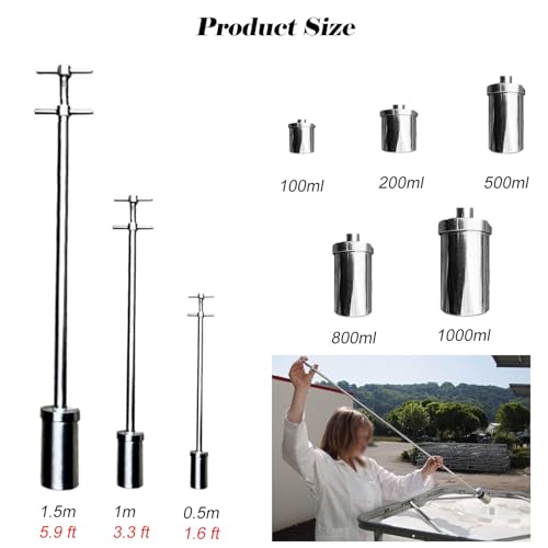 MZZKFC 1.6 3.3 5.9 FT Extra Long Water Sampling Dipper, Sample Rod Kit with Laser Scale & Push On Handle, 100 200 500 800 1000 ML Stainless Steel Liquid Dipper(100ml,5.9 ft/1.5m)