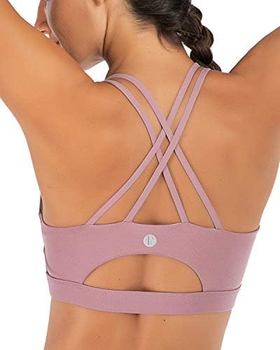 RUNNING GIRL Strappy Sports Bra for Women, Sexy Crisscross Back Medium Support Yoga Bra with Removable Cups(WX2354 Purple,XS)