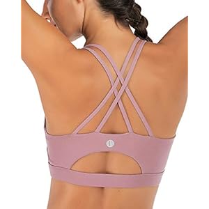 RUNNING GIRL Strappy Sports Bra for Women, Sexy Crisscross Back Medium Support Yoga Bra with Removable Cups(WX2354 Purple,M)