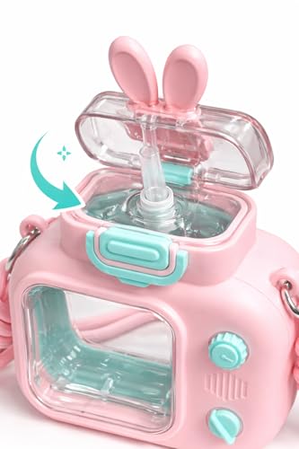 Image of Vasukie Kids Water Bottle 600ml with Straw & Strap | Cute Leak-Proof Sipper Bottle for Boys & Girls | BPA-Free, Portable School Water Bottle | (Camera Bottle)