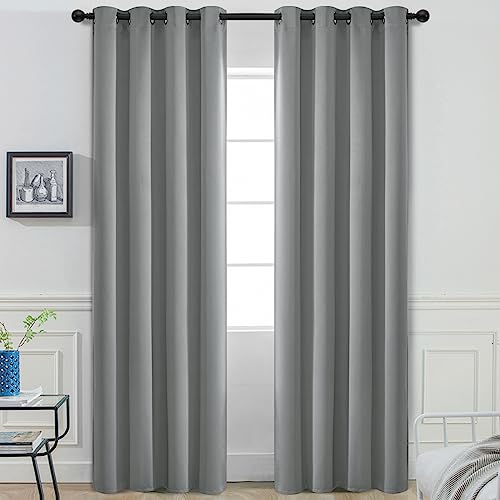 Yakamok Dove Grey Room Darking 90 Inch Length 2 Panel Sets for Livingroom Dining Room Darkening Thermal Insulated Bay Window Hotel Modern Elegant Black Out Sunblock Curtins/Bedroom,52 x 90 Inches