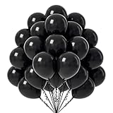 FOTIOMRG Black Balloons - 12 inch, 50 Pack Latex Party Balloons for Birthday, Graduation, Baby Shower, Halloween, Father's Day - Includes Black Ribbon