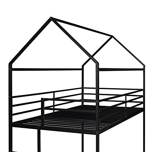 Lifeand Twin Over Twin Bunk Beds For Kids,Metal House Bunk Bed Frame With Built-In Ladder,No Box Spring Needed,Black #TOP6