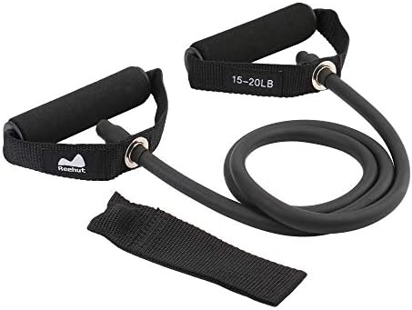 REEHUT Single Resistance Band Exercise Tube with Handle, Door Anchor and Manual, for Resistance Training, Physical Therapy, Home Workouts, Fitness, Pilates, Boxing Strength Training - Black