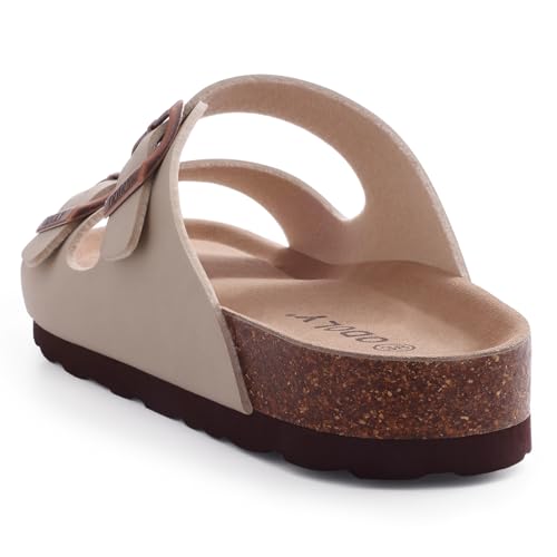 Image of ODOLY Unisex Comfortable Cork Footbed Slide Sandals with Arch Support | Adjustable Buckle, Lightweight Summer Sandals for Travel and Everyday Wear