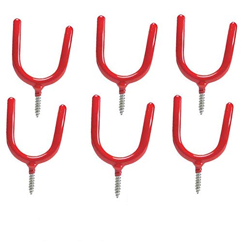 AIYoo Screw-in Hooks Tool Storage Shed Garage Utility Hook Multi-Purpose Hooks Set Heavy Duty Wall Mount Vinyl Coated Storage Household Hooks for Garden Tools Shovels Rakes Red Pack of 6 - Thumbnail 4
