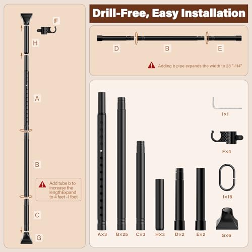 Abiglifty Room Divider Curtain Rod No Drilling, Adjustable 4-10ft(H) 28-114inch(W) Wall Divider for Room Separation, Heavy Duty Floor to Ceiling Tension Curtain Stand, Black