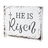 Easter he is risen wood block sign 5 x 7 inches christian desk decor bible verse wooden sign cross rustic religious tabletop signs for home farmhouse table shelf kitchen decorationswhite style  urban country home decor
