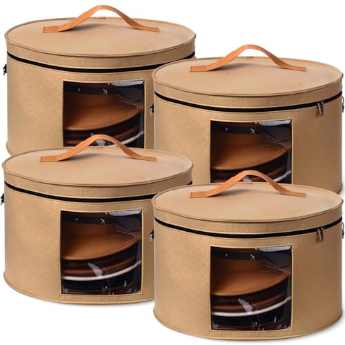 Suzile 4 Pack Large Round Foldable Hat Box for Women Storage Holds up to 6-10 Hats Cowboy Hat Box with Lid Handles Closet Cowboy Case Organizer Clothes Case for Travel Gift(Camel,Felt) by Suzile - Used condition - US$30.97