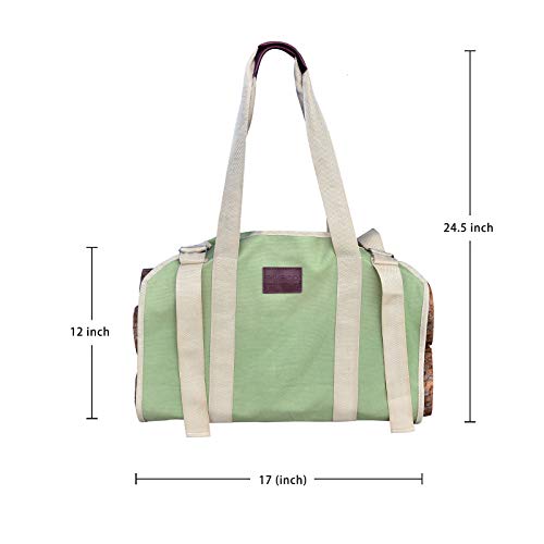 RIVECO Firewood Carriers Canvas Log with Handles & Double Straps Reinforced for Fireplace Wood Stove Durable Large Capacity Bag Heavy Duty Outdoor & Indoor (Green)