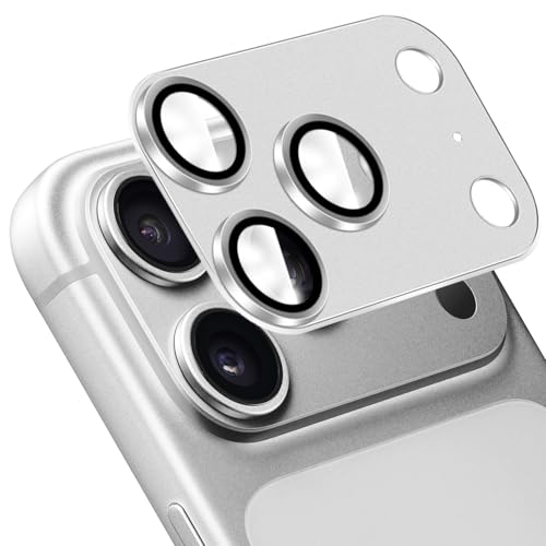 Locofun Camera Film for iPhone 17 Pro, Anti-Scratch Tempered Glass Camera Lens Protection, Aluminium Frame 9H Hardness Tempered Glass Camera Protection, Silver